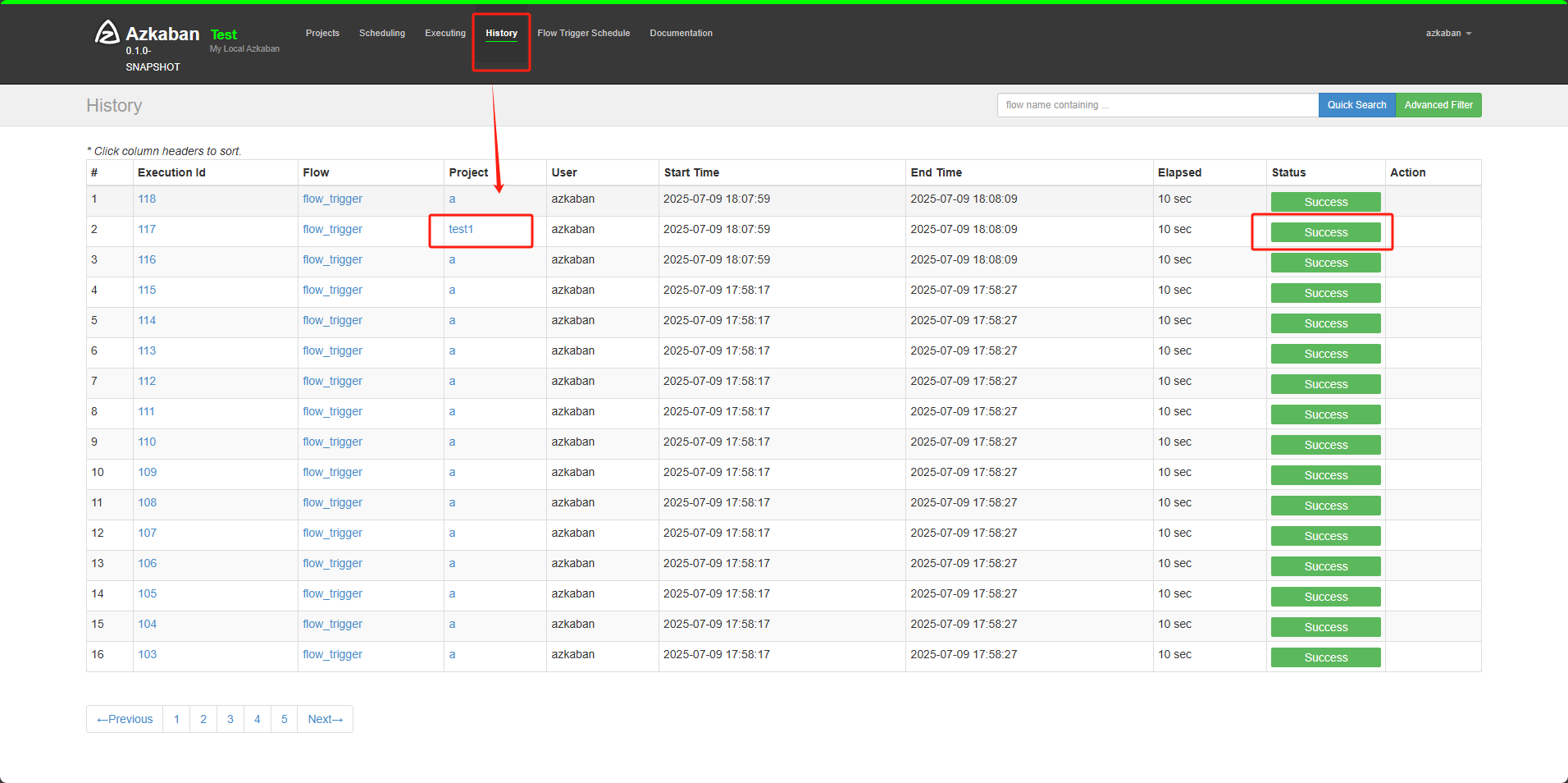 azkaban查看历史记录