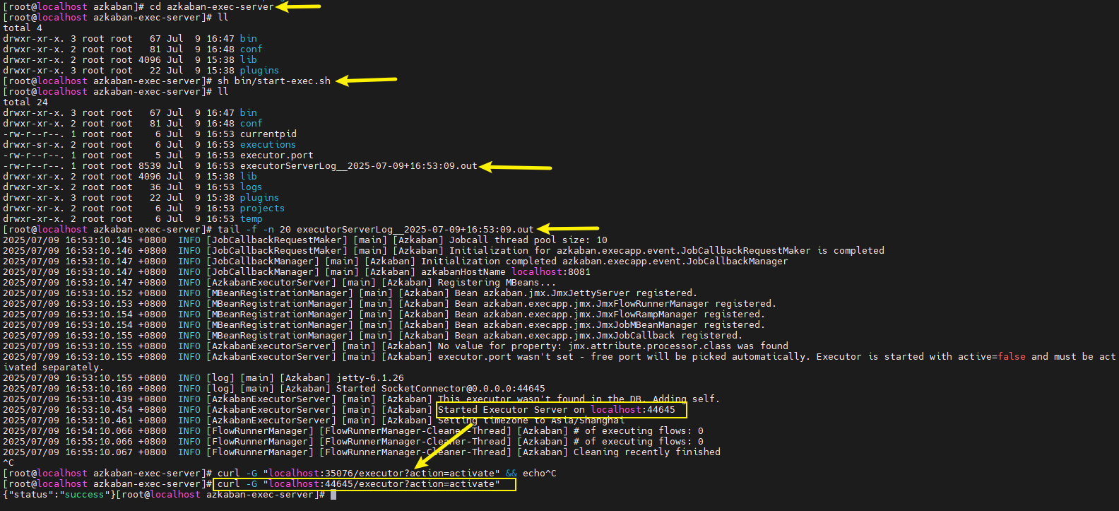 azkaban-exec-server启动日志