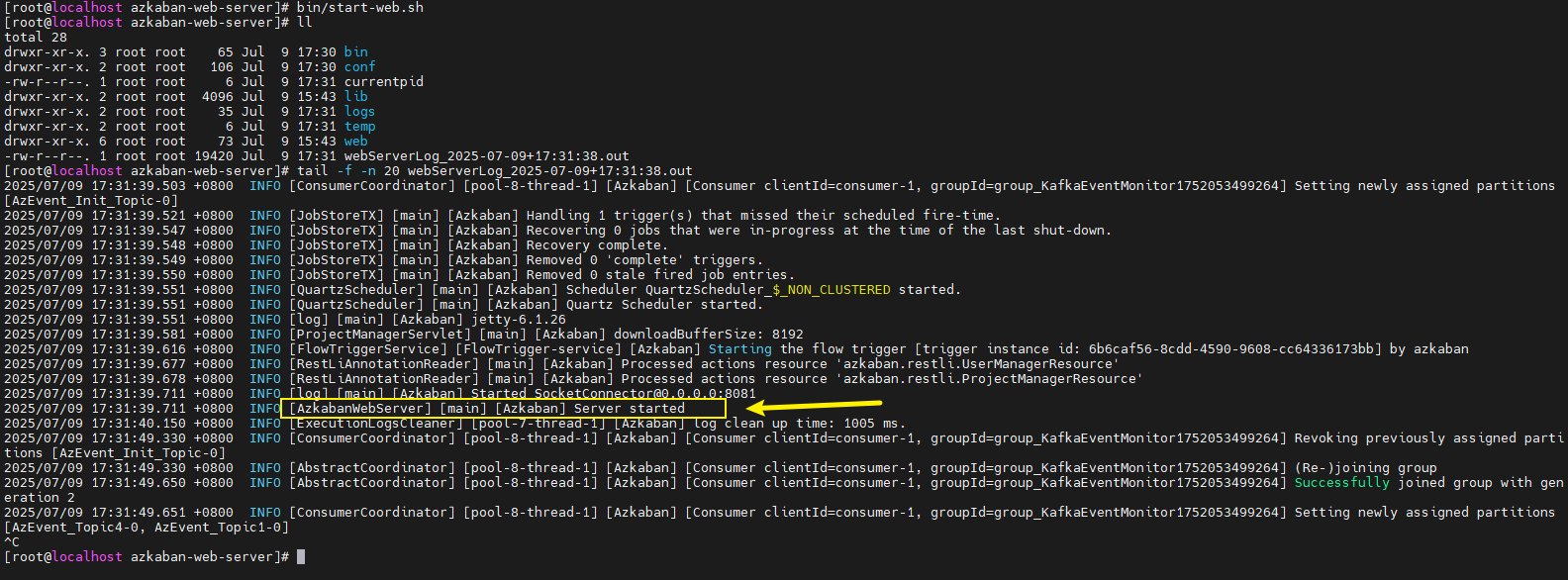 azkaban-web-server启动日志