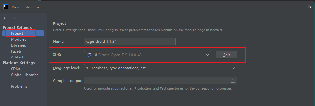 xugu-druid-demo项目JDK设置