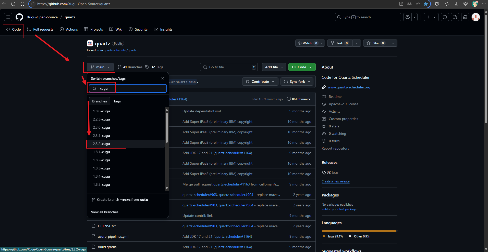 虚谷quartz仓库分支选择