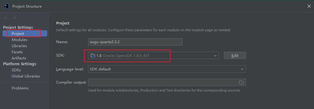 xugu-quartz2.3.2项目JDK设置